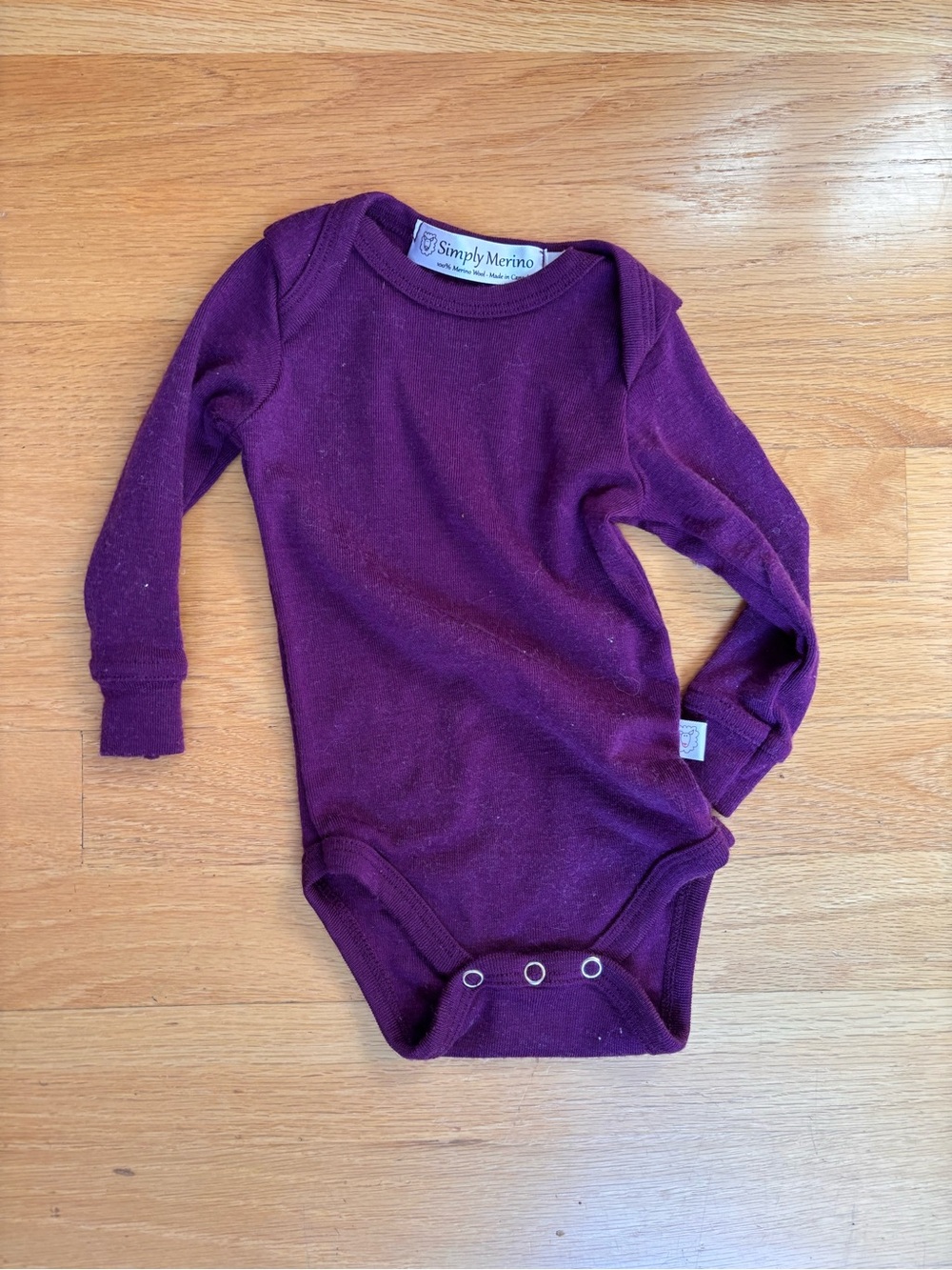 Purple Merino Wool Long-Sleeve Baby One-Piece